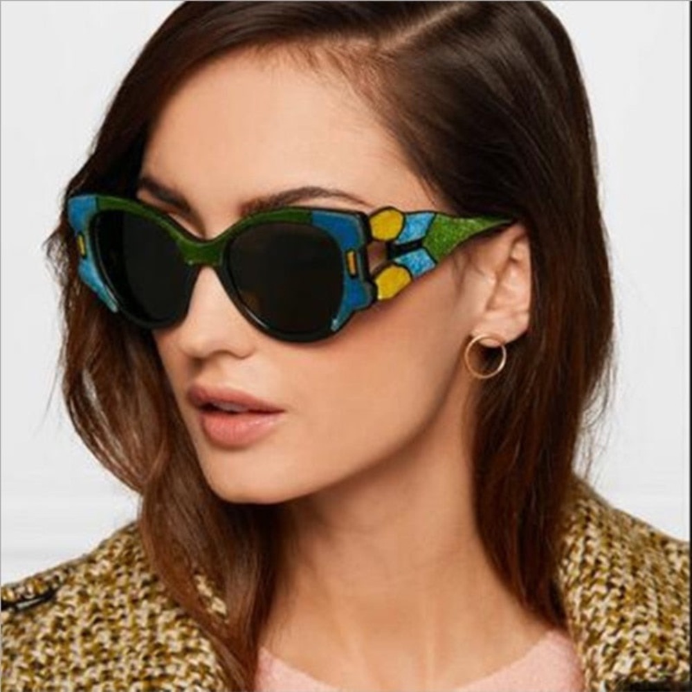 PRADA Tapestry Square Velvet Pr10us Azure Green Color Block Black Sunglasses 10u - Picture 11 of 11